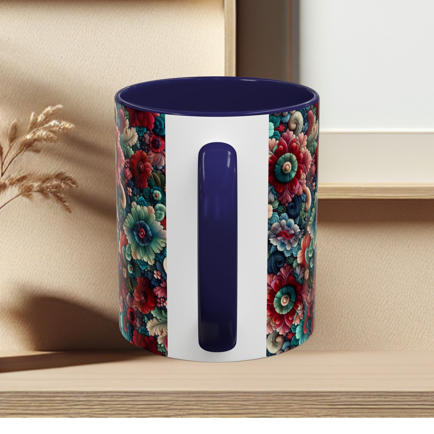 Beautiful Floral Pattern Accent Coffee Mug — Vibrant Vintage Bloom Design (11/15oz)