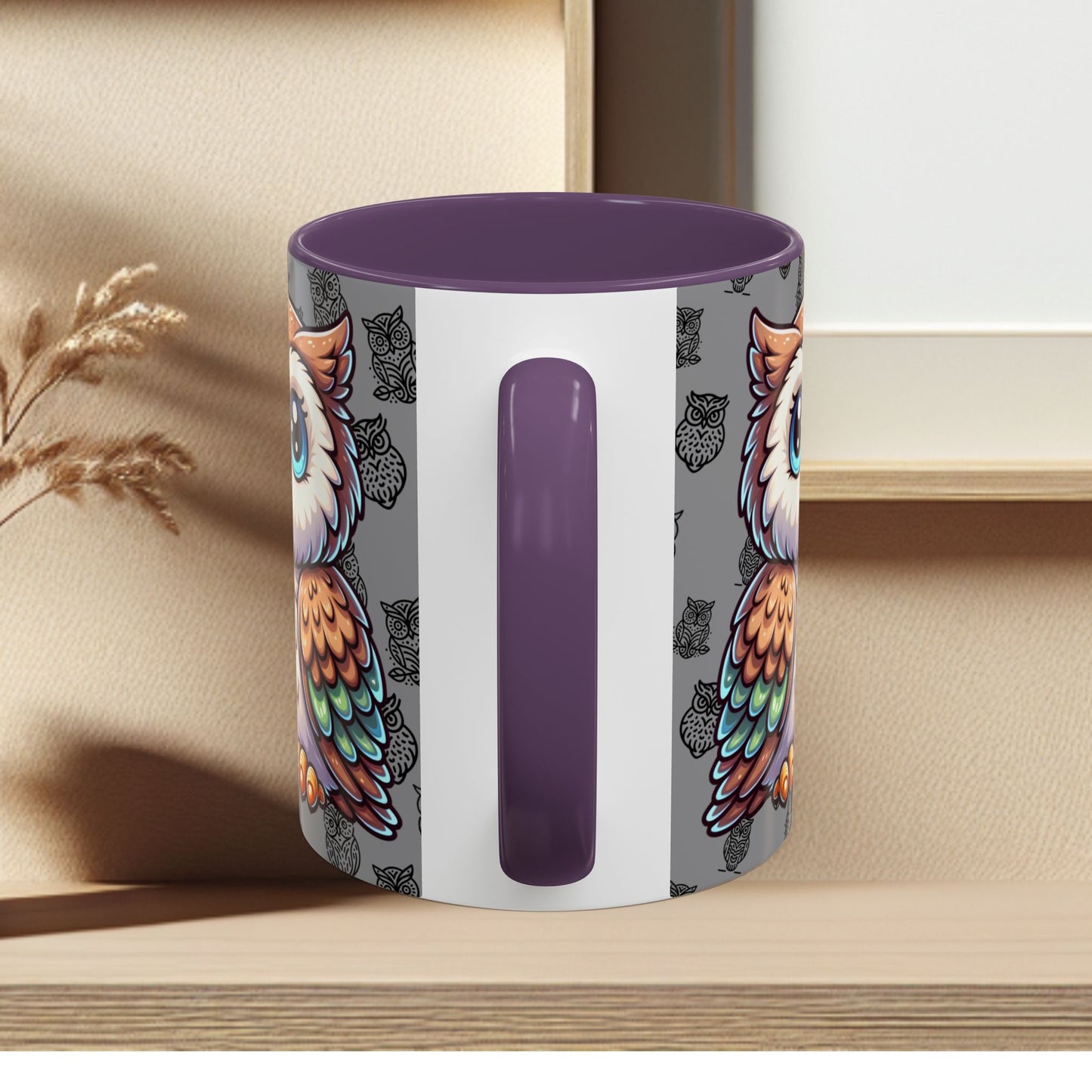 Gray Coffee Mug - Owl Family - Colorful Inspirational Owl Design