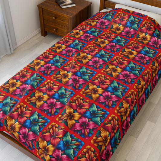Colorful Floral Velveteen Blanket