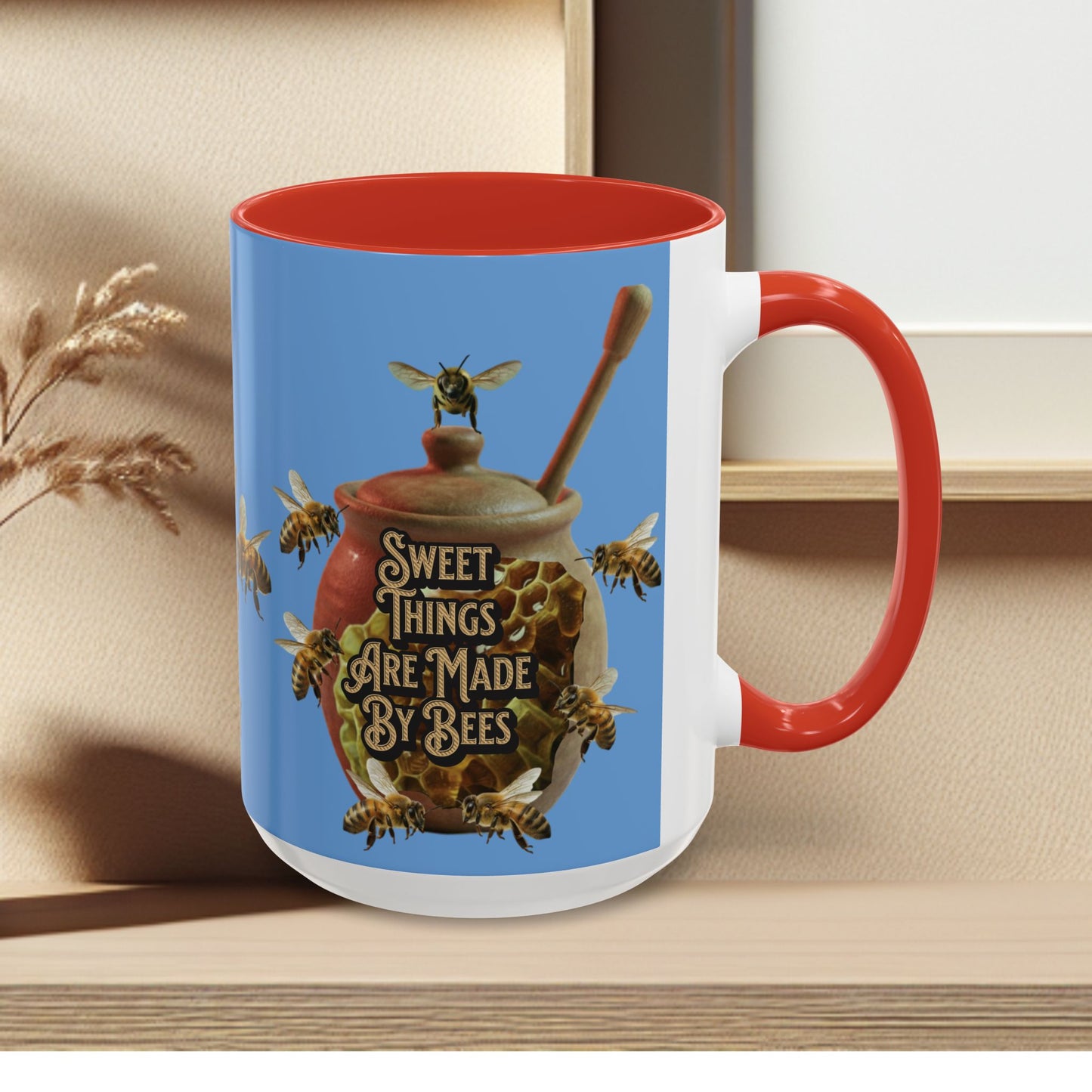 Oh Honey Honey Ceramic Coffee Mug — "Sweet Things Are Made By Bees" Honey Bee Accent Mug