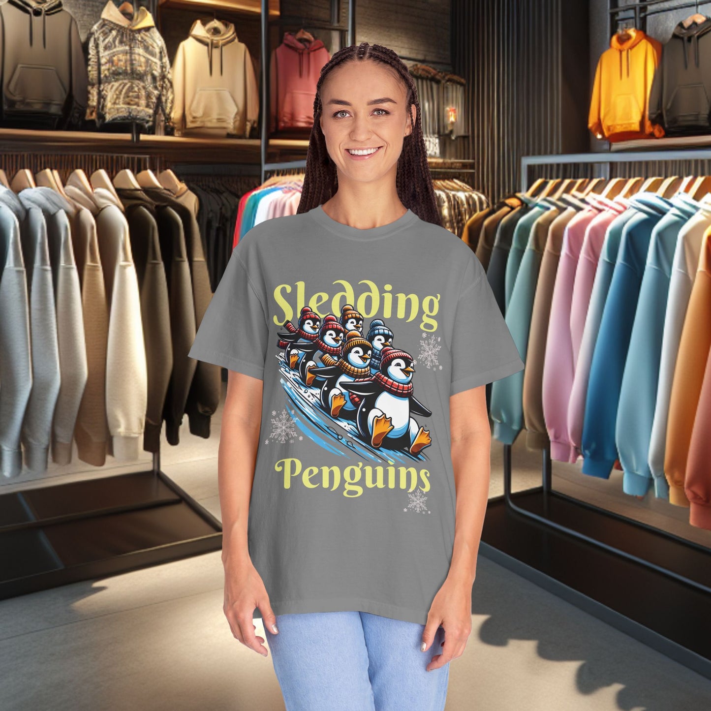 Sledding Penguins T-shirt - Holidays Festive Top