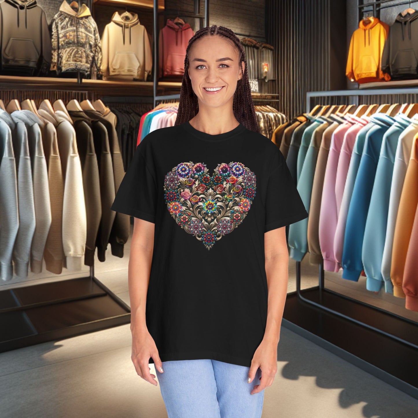 Floral Heart T-Shirt — Romantic Botanical Graphic Tee