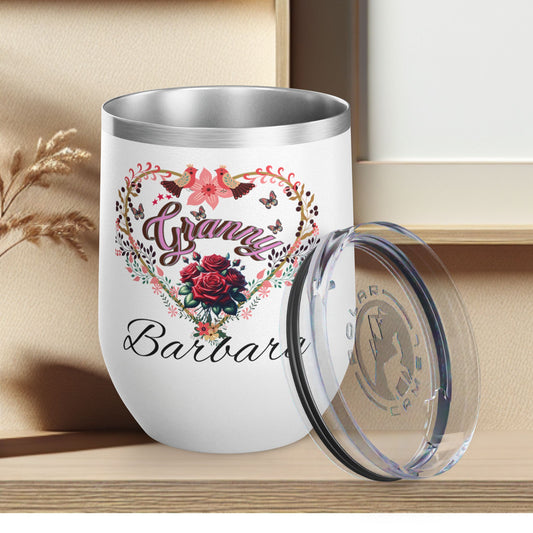 Personalized Grannie’s Wine Tumbler - 12oz Floral Heart Design