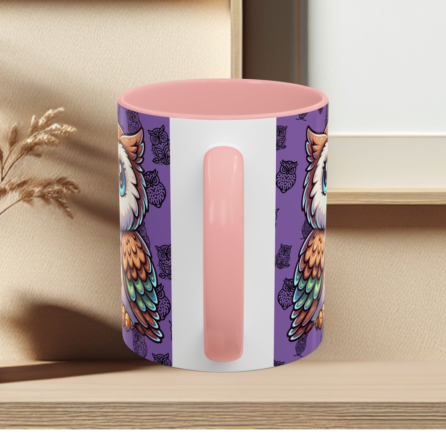 Purple Coffee Mug - Owl Family - Colorful Inspirational Owl Design