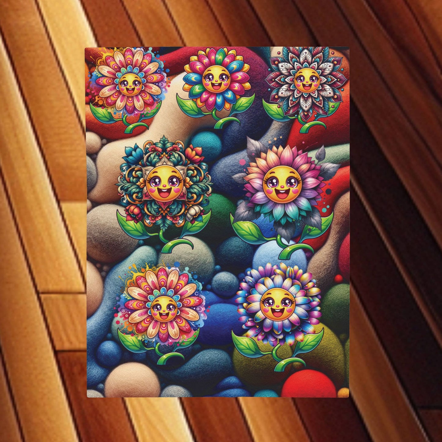 Happy Flowers Velveteen Plush Blanket - Happy Flowers Cozy Throw