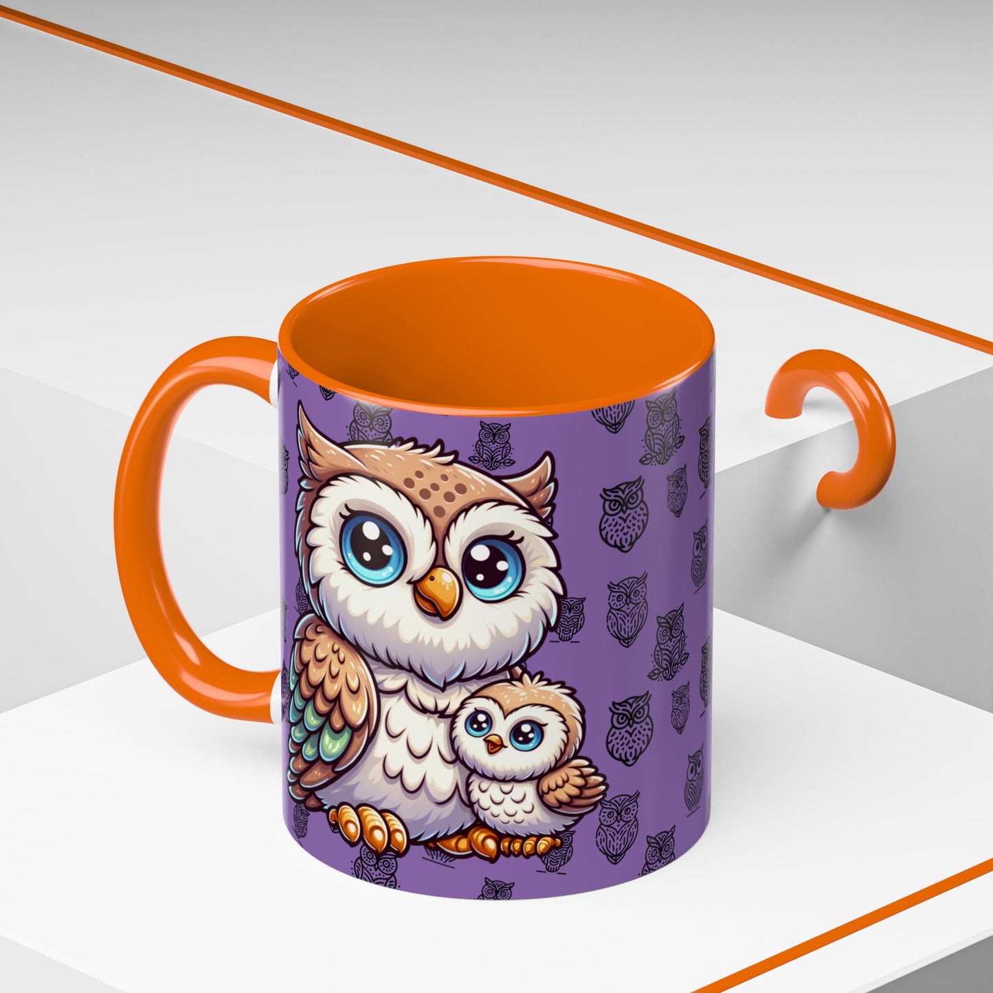 Purple Coffee Mug - Owl Family - Colorful Inspirational Owl Design