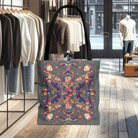 Mosaic Loving Cat Dark Gray Tote Bag (AOP)