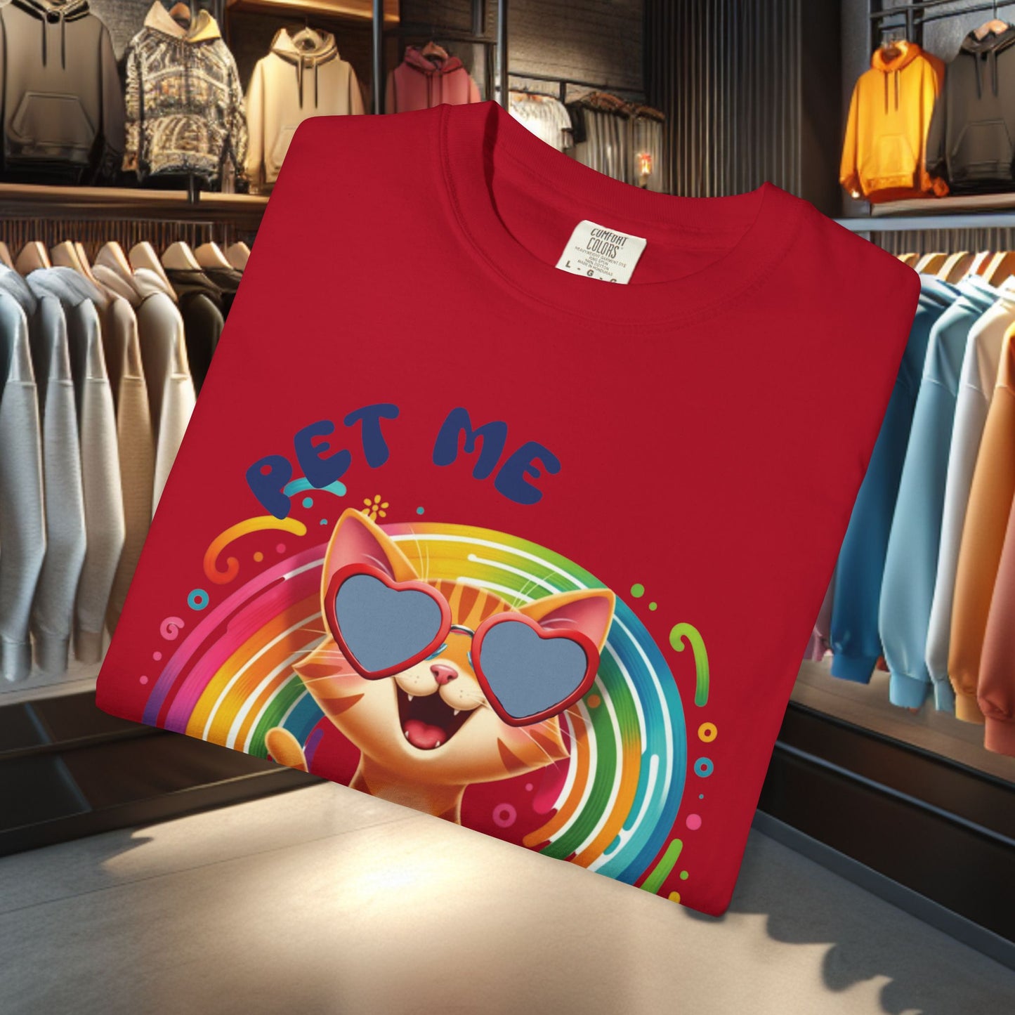 Groovy Orange Kitty Tee — "Pet Me" Dyed T-Shirt