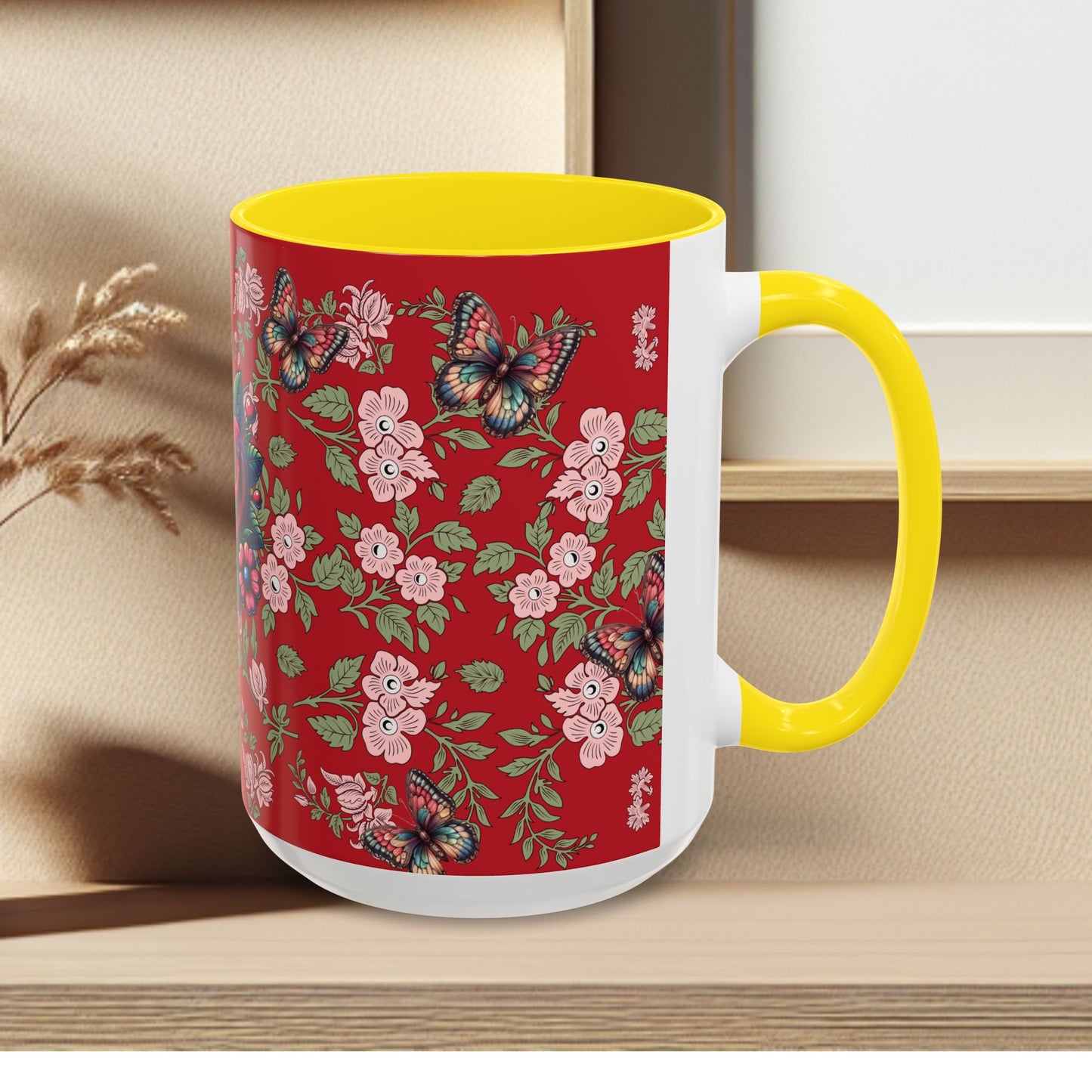 Floral Coffee Mug Red