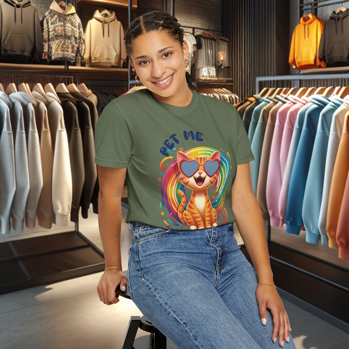 Groovy Orange Kitty Tee — "Pet Me" Dyed T-Shirt