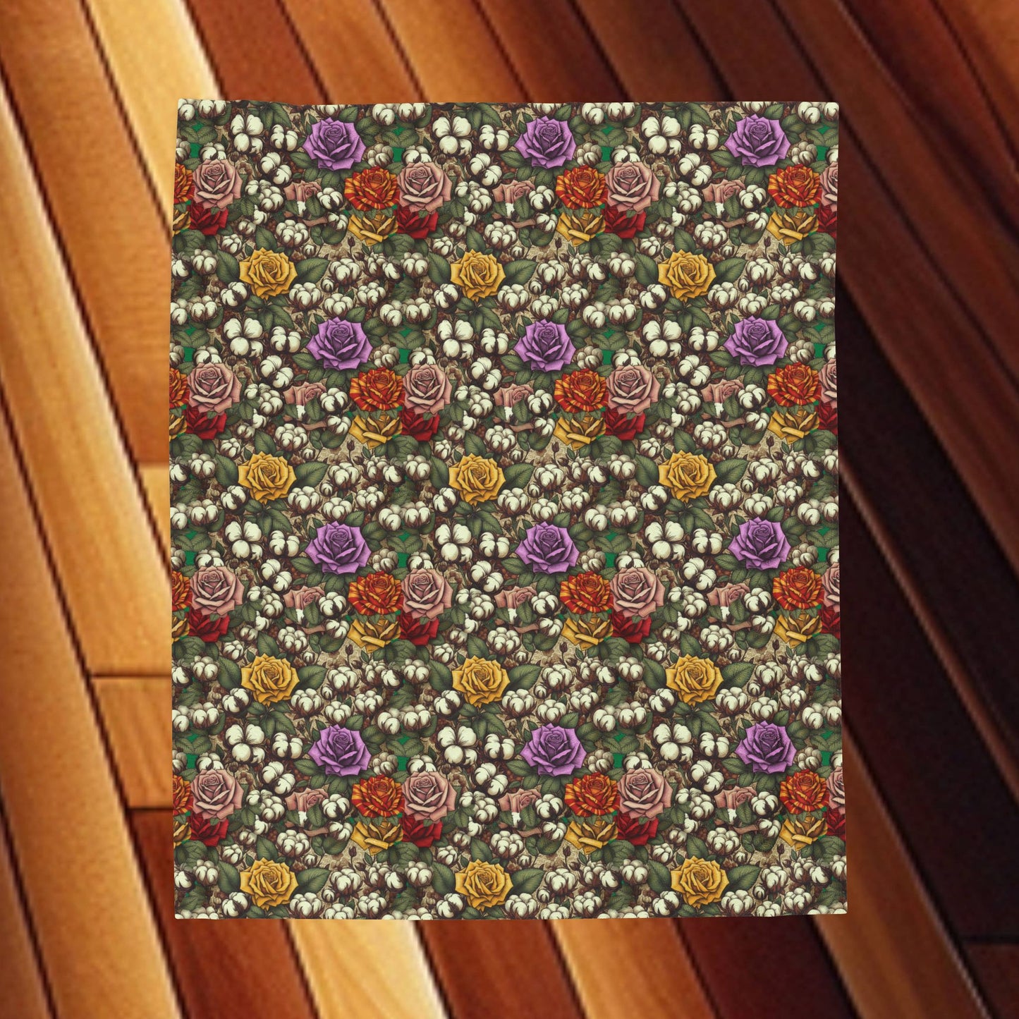 Colorful field of Roses Velveteen Plush Blanket — Beautiful Roses & White Flowers Design