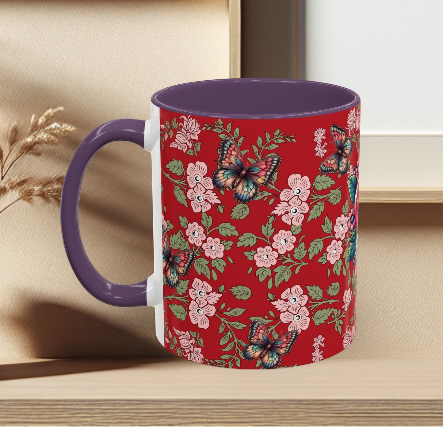 Floral Coffee Mug Red