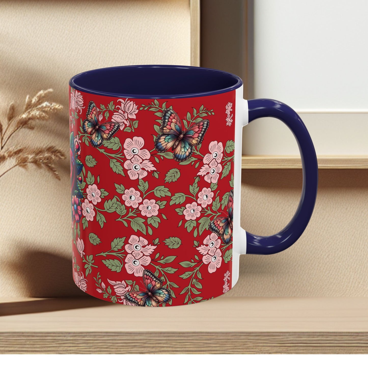 Floral Coffee Mug Red