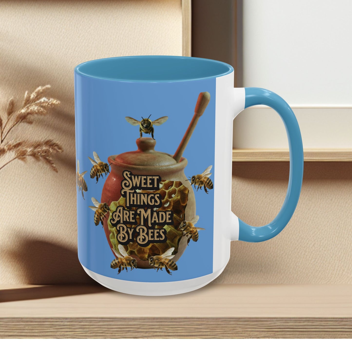 Oh Honey Honey Ceramic Coffee Mug — "Sweet Things Are Made By Bees" Honey Bee Accent Mug