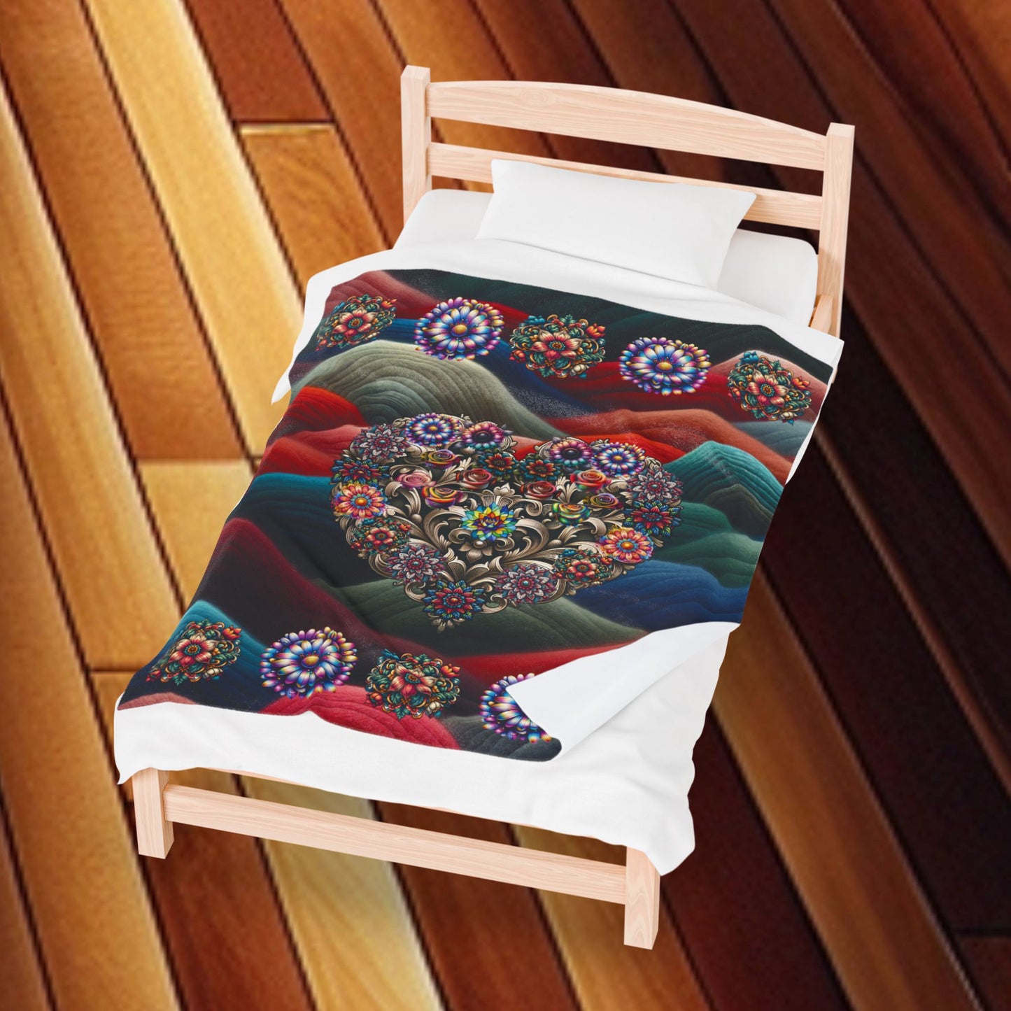 Flower Heart Velveteen Plush Blanket — Cozy Heart-Filled Floral Throw