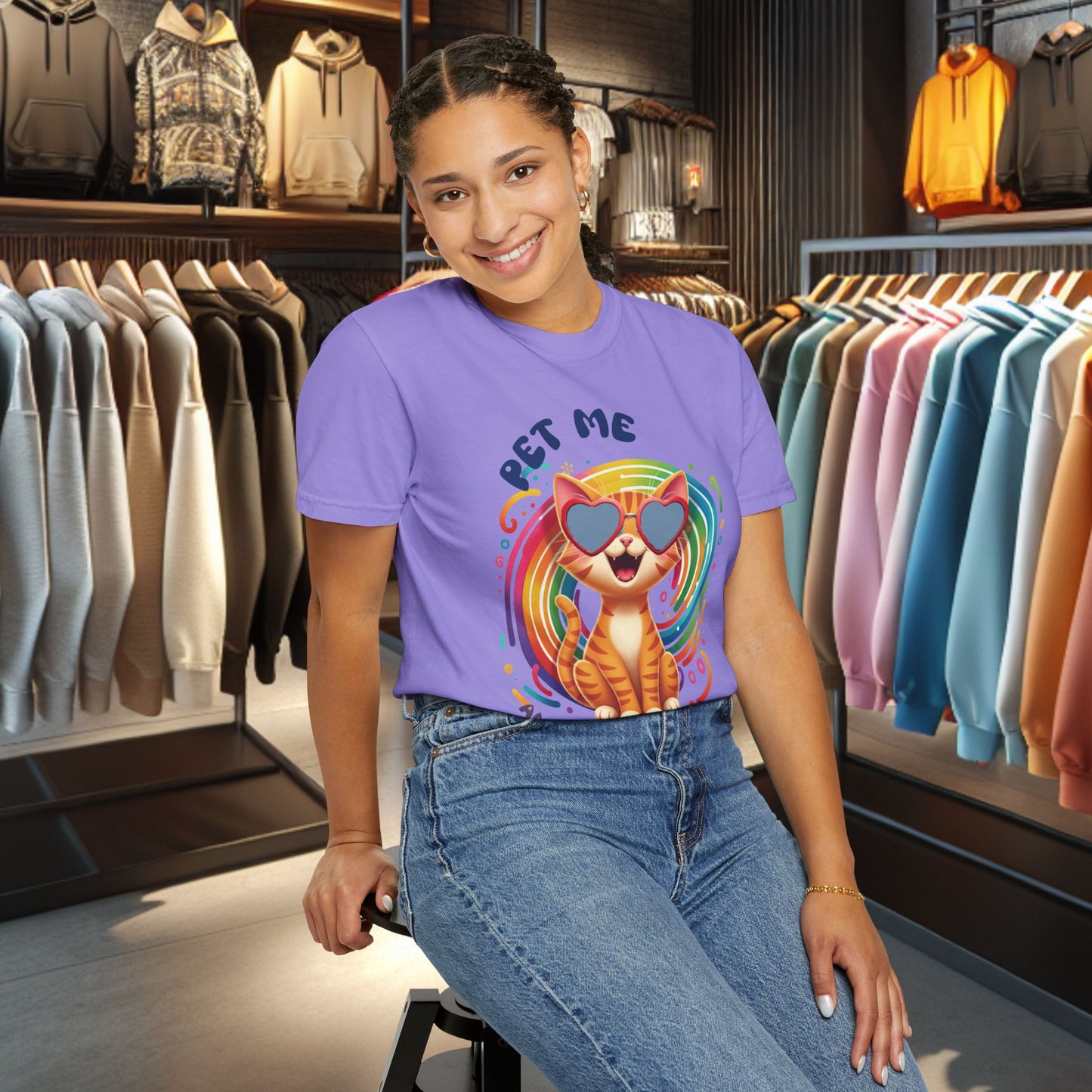 Groovy Orange Kitty Tee — "Pet Me" Dyed T-Shirt