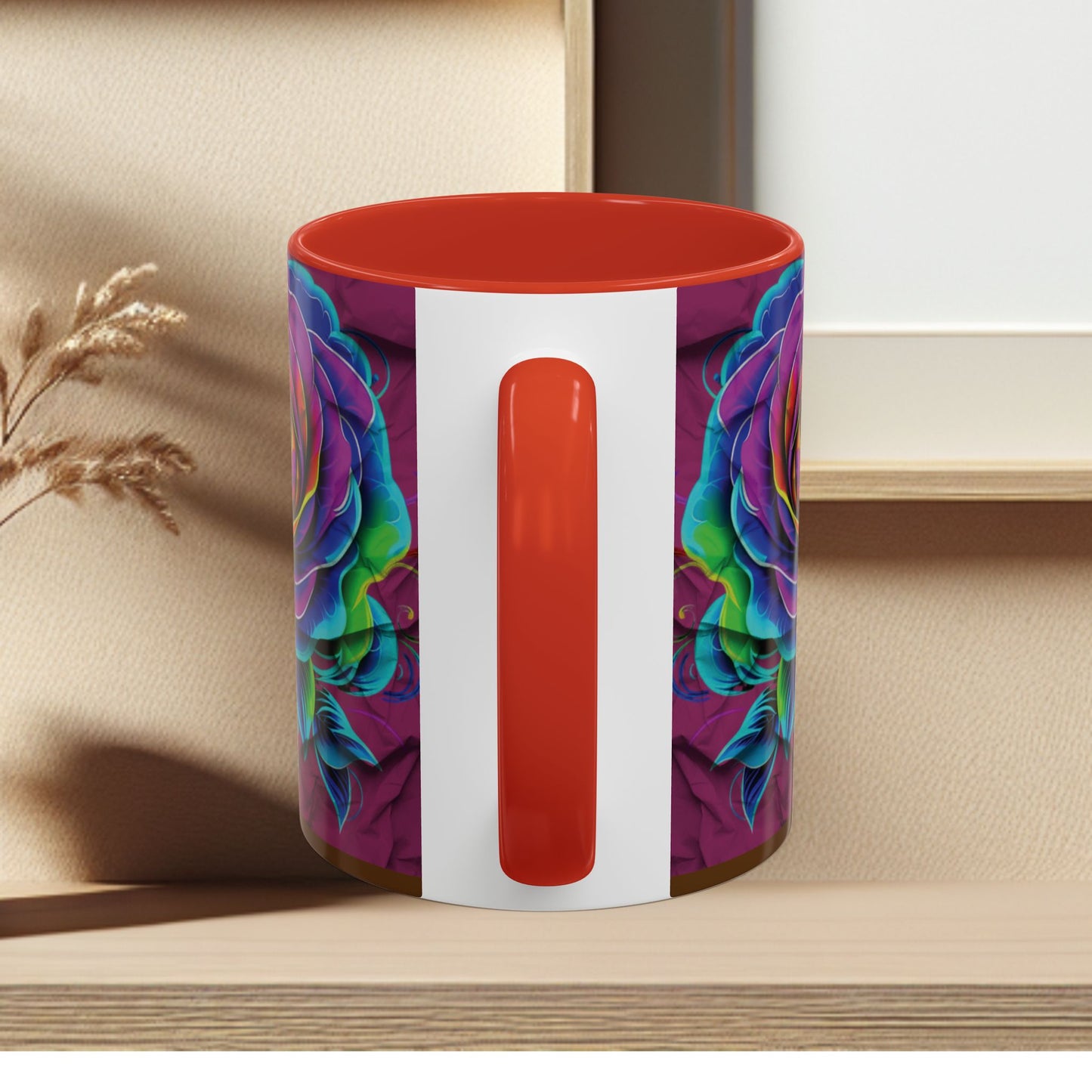 Rainbow Rose Accent Coffee Mug — Colorful Floral 11/15oz
