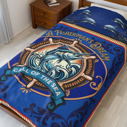 Fisherman's Dream Velveteen Plush Blanket – Cozy Sward Fish Throw