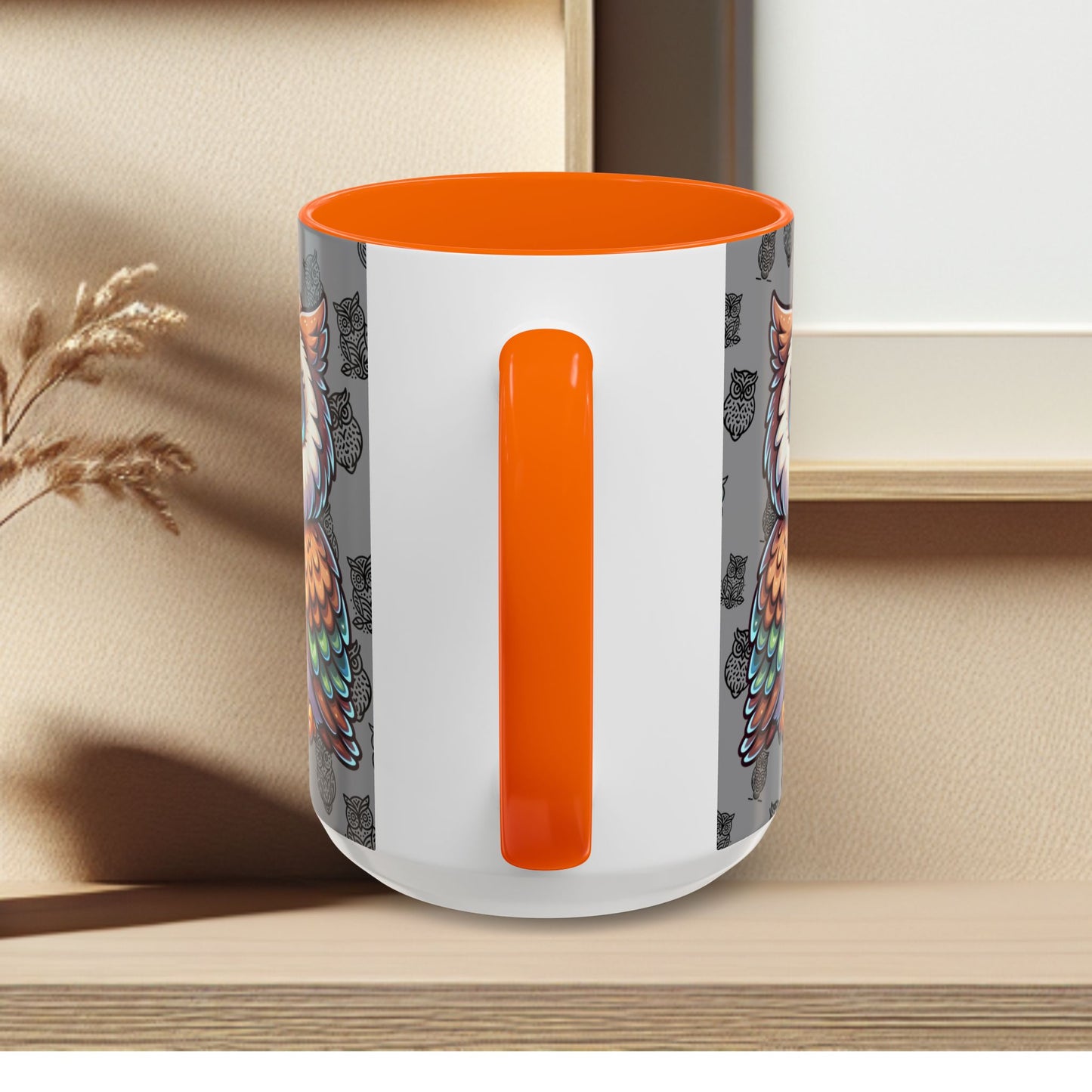 Gray Coffee Mug - Owl Family - Colorful Inspirational Owl Design