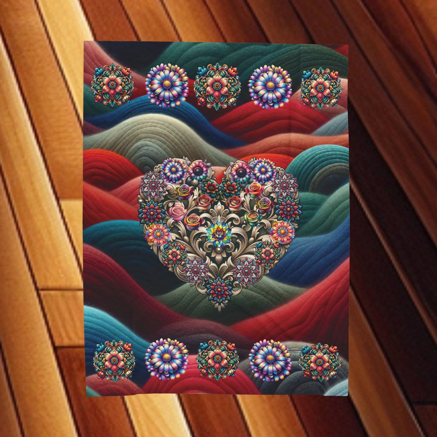 Flower Heart Velveteen Plush Blanket — Cozy Heart-Filled Floral Throw