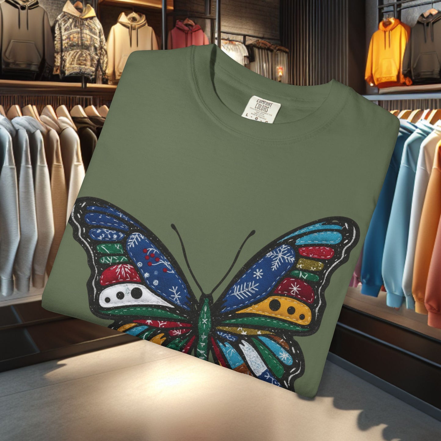 Patchwork Butterfly T-Shirt — pho Festive Garment-Dyed Top