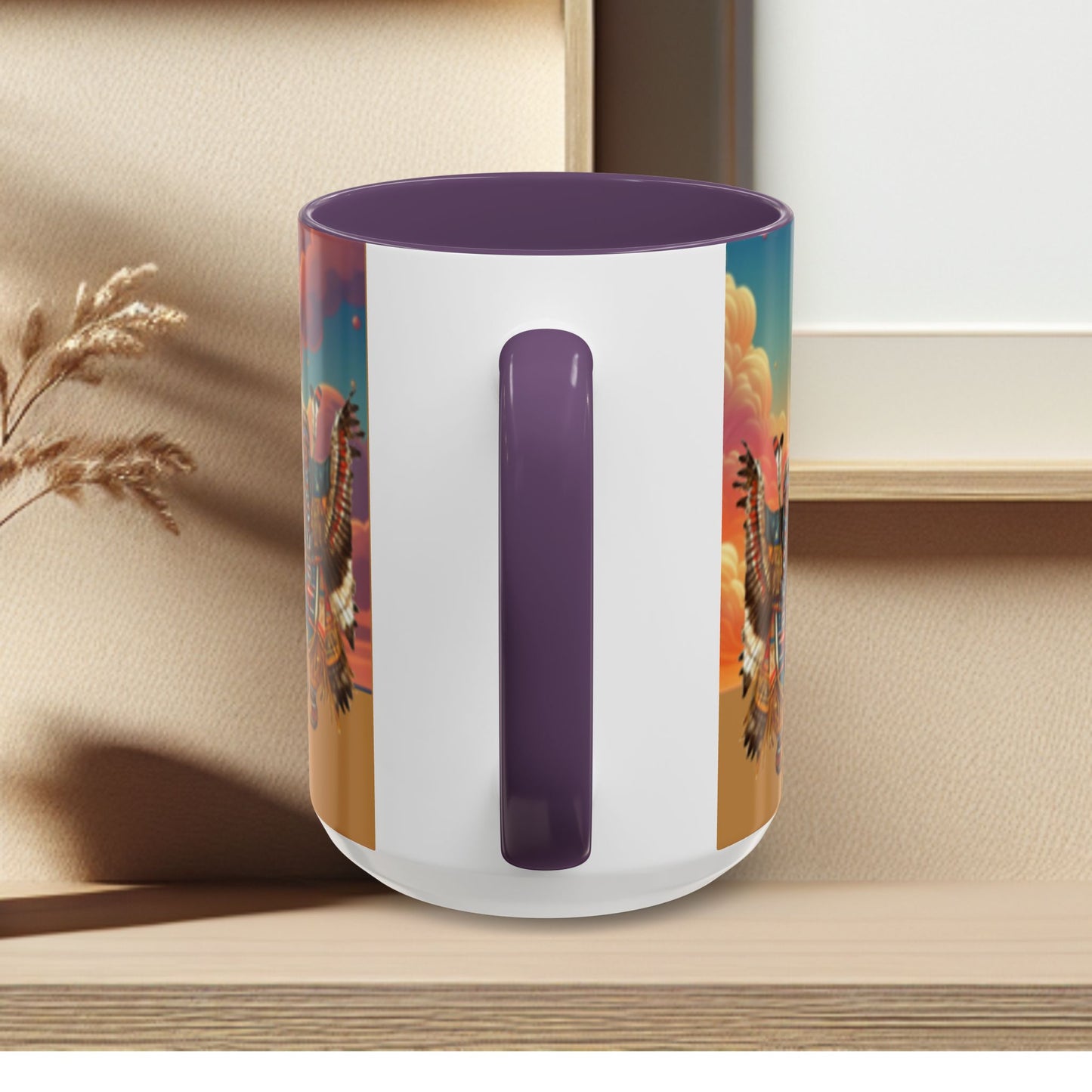 Sunset Powwow Ceramic Mug — Native American Dancer Accent Coffee Mug (11/15oz)