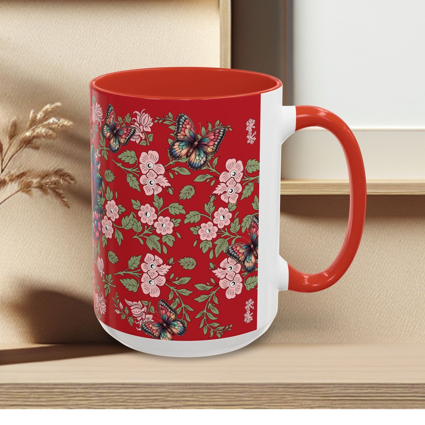 Floral Coffee Mug Red