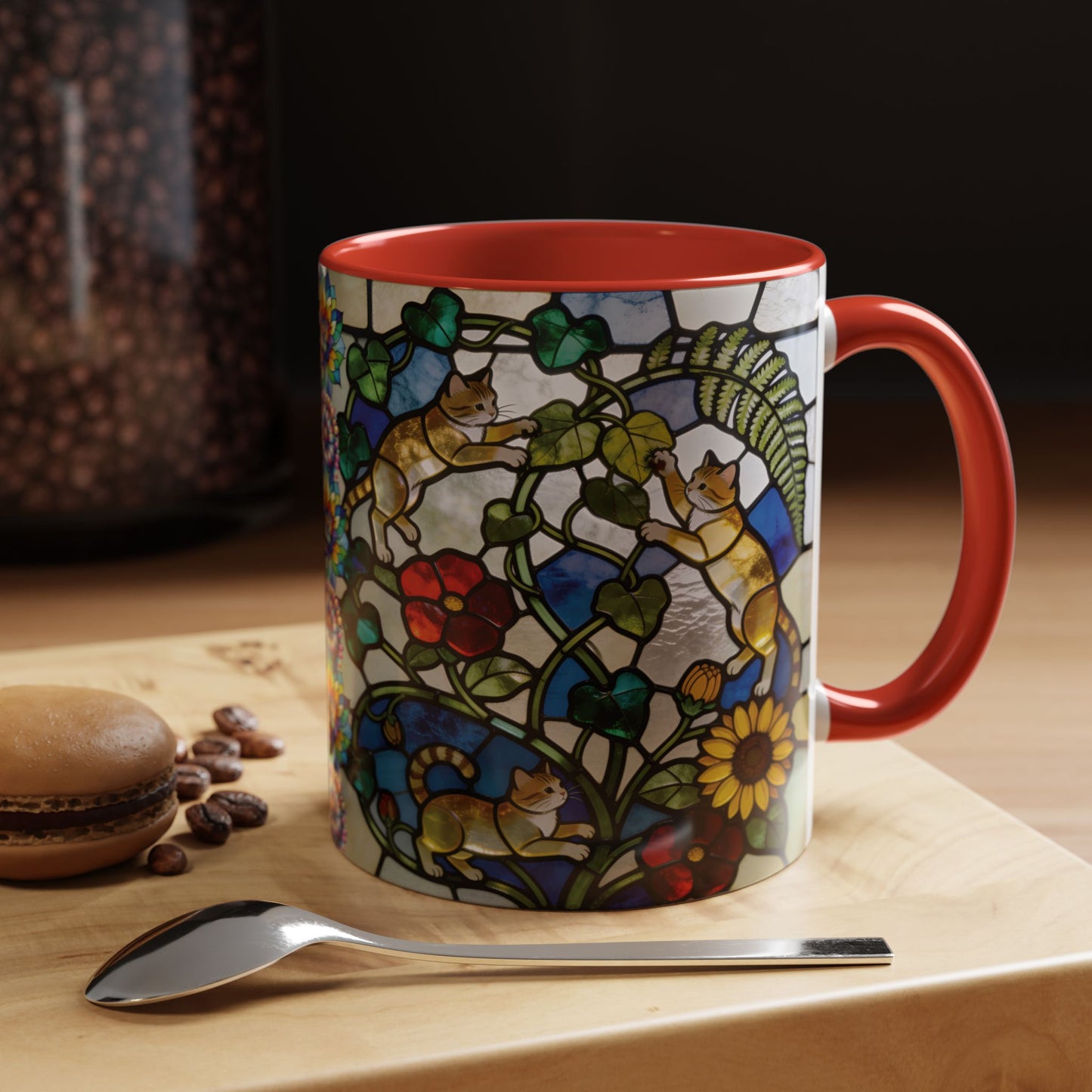Stained Glass Cats Accent Coffee Mug – Floral Tiffany-Style 11/15oz