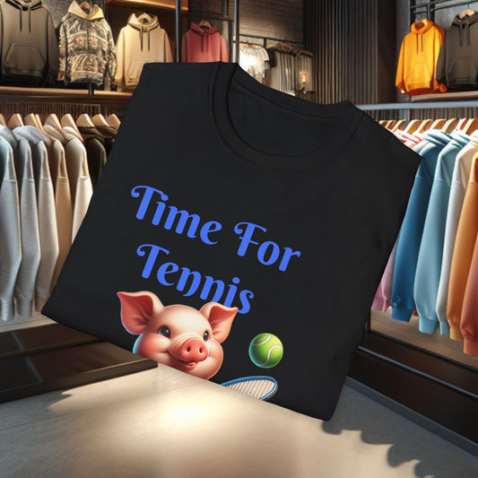 Pig Playing Tennis Unisex T-Shirt - Time For Tennis