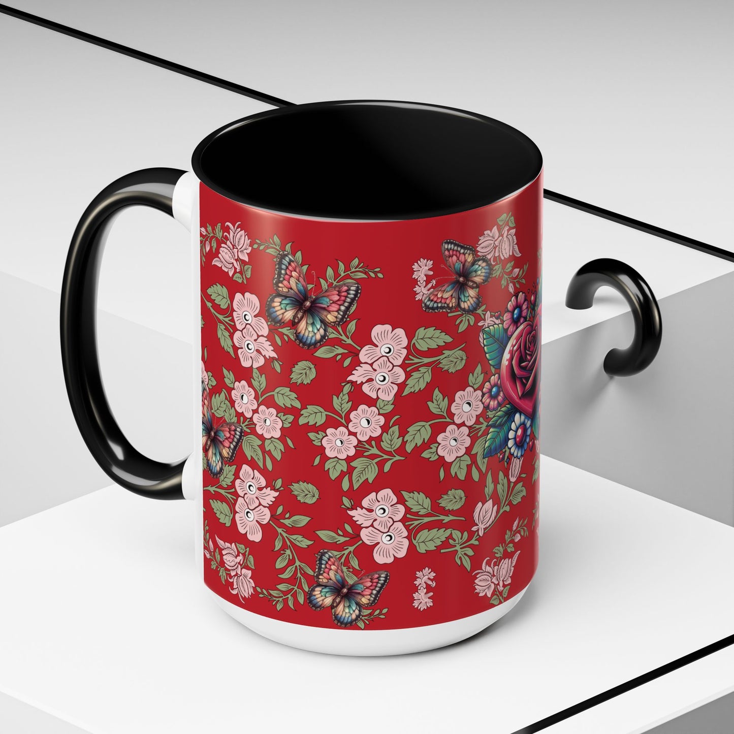 Floral Coffee Mug Red