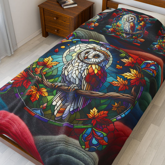 Stain Glass Owl Velveteen Plush Blanket — Cozy Stained Glass Owl Throw