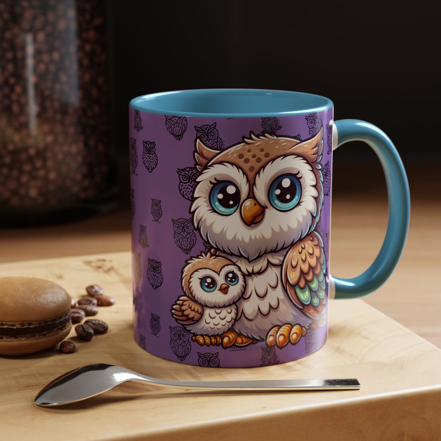 Purple Coffee Mug - Owl Family - Colorful Inspirational Owl Design