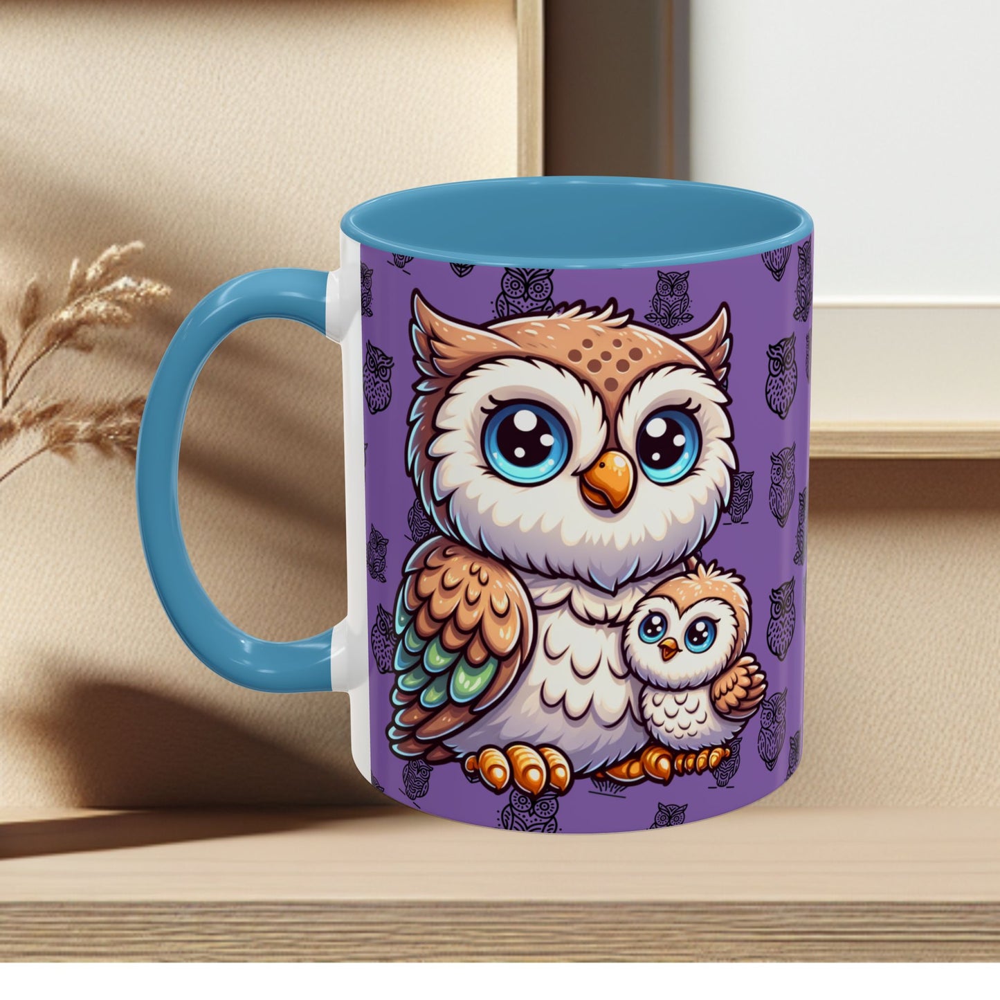Purple Coffee Mug - Owl Family - Colorful Inspirational Owl Design