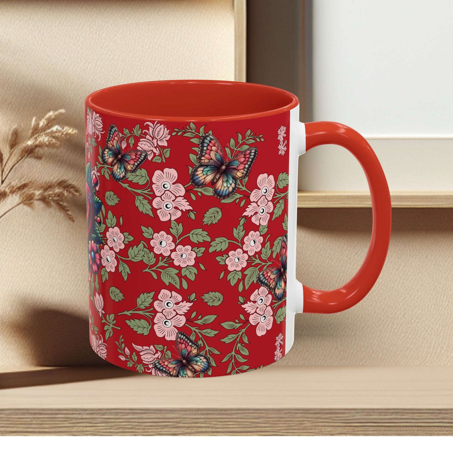 Floral Coffee Mug Red