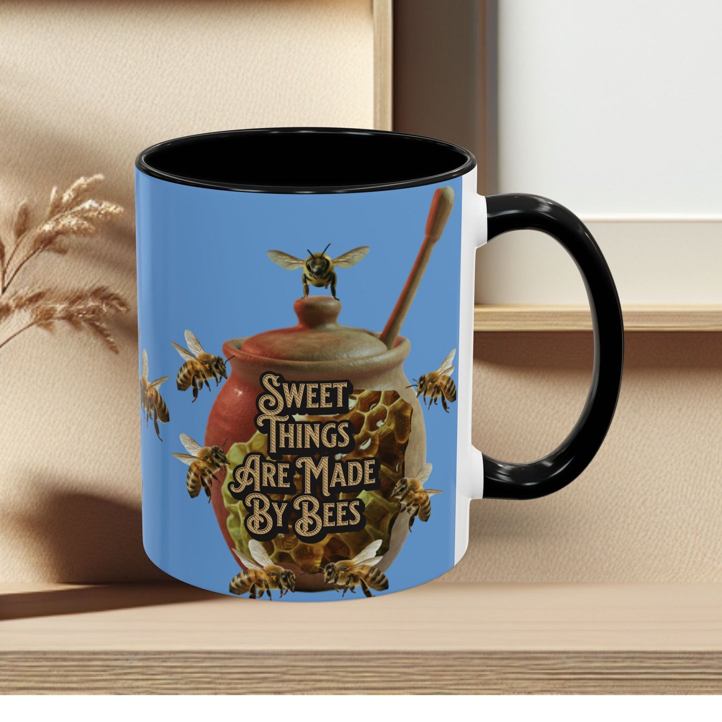Oh Honey Honey Ceramic Coffee Mug — "Sweet Things Are Made By Bees" Honey Bee Accent Mug