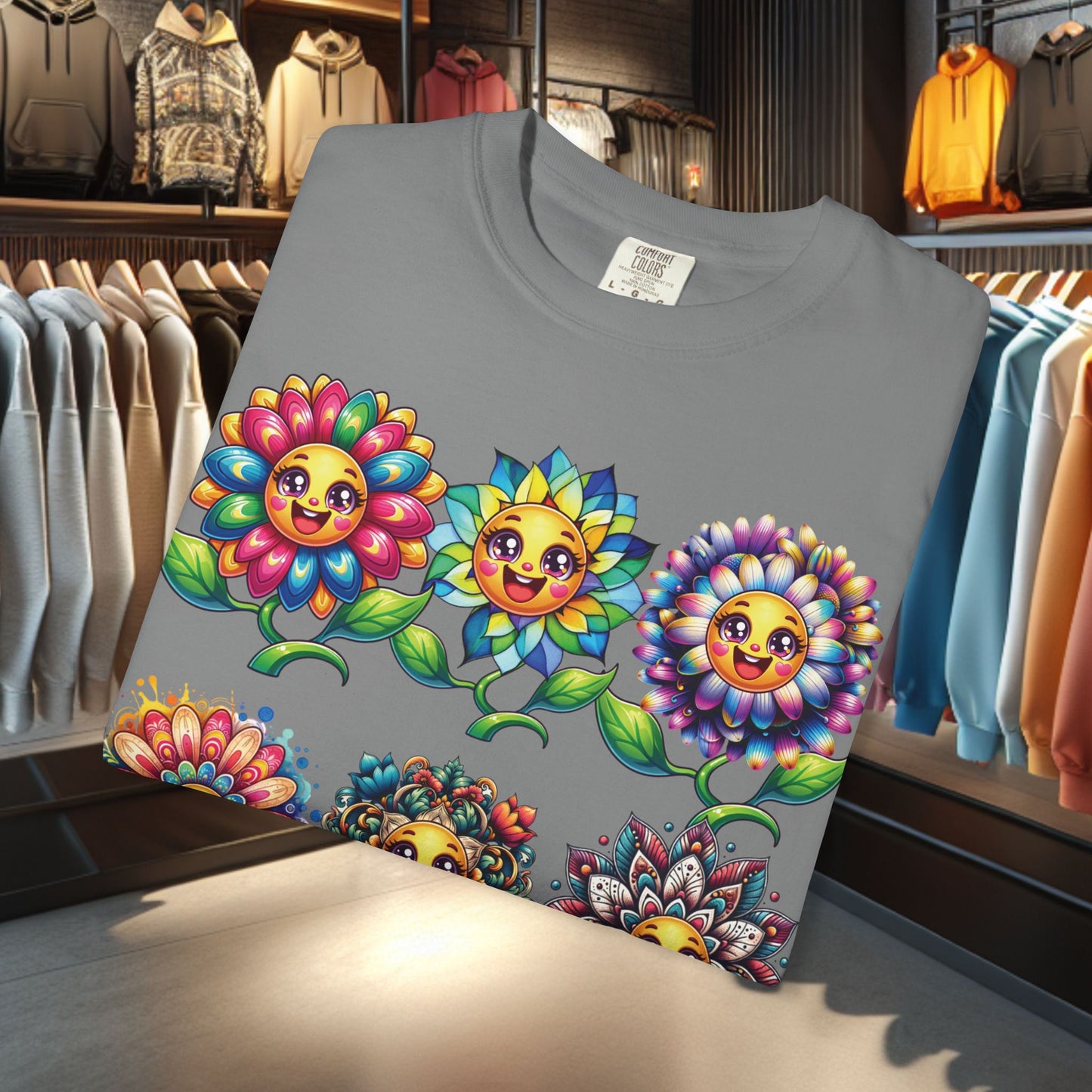 Happy Flowers Garden T-Shirt — Floral Garden Tee for Spring & Everyday