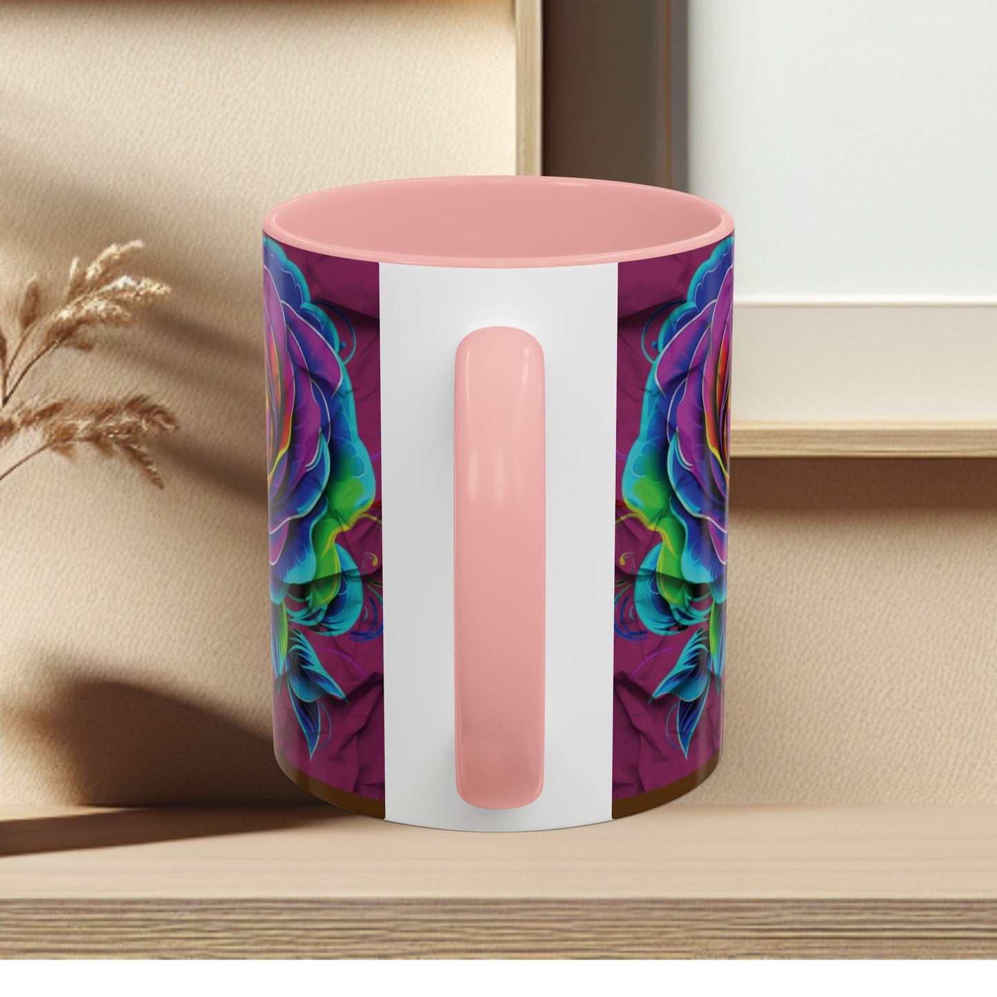 Rainbow Rose Accent Coffee Mug — Colorful Floral 11/15oz