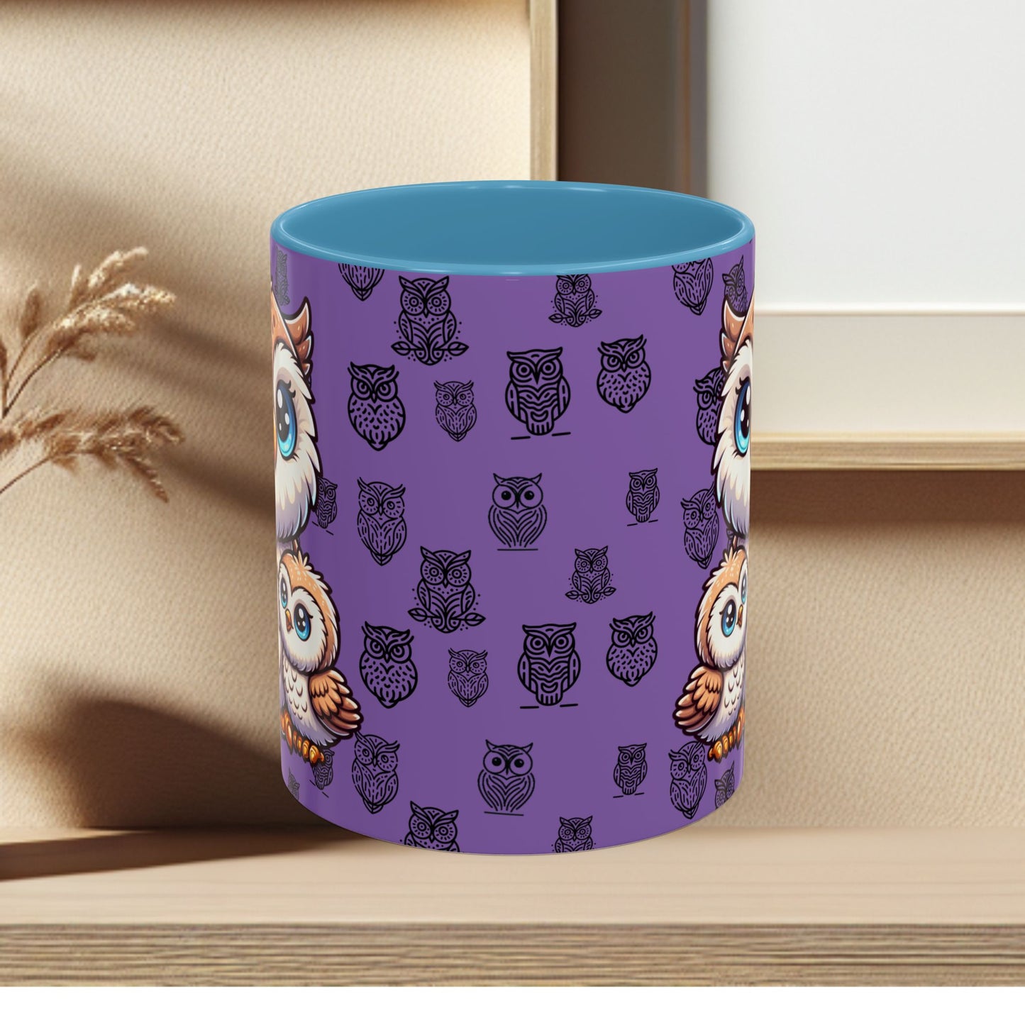 Purple Coffee Mug - Owl Family - Colorful Inspirational Owl Design