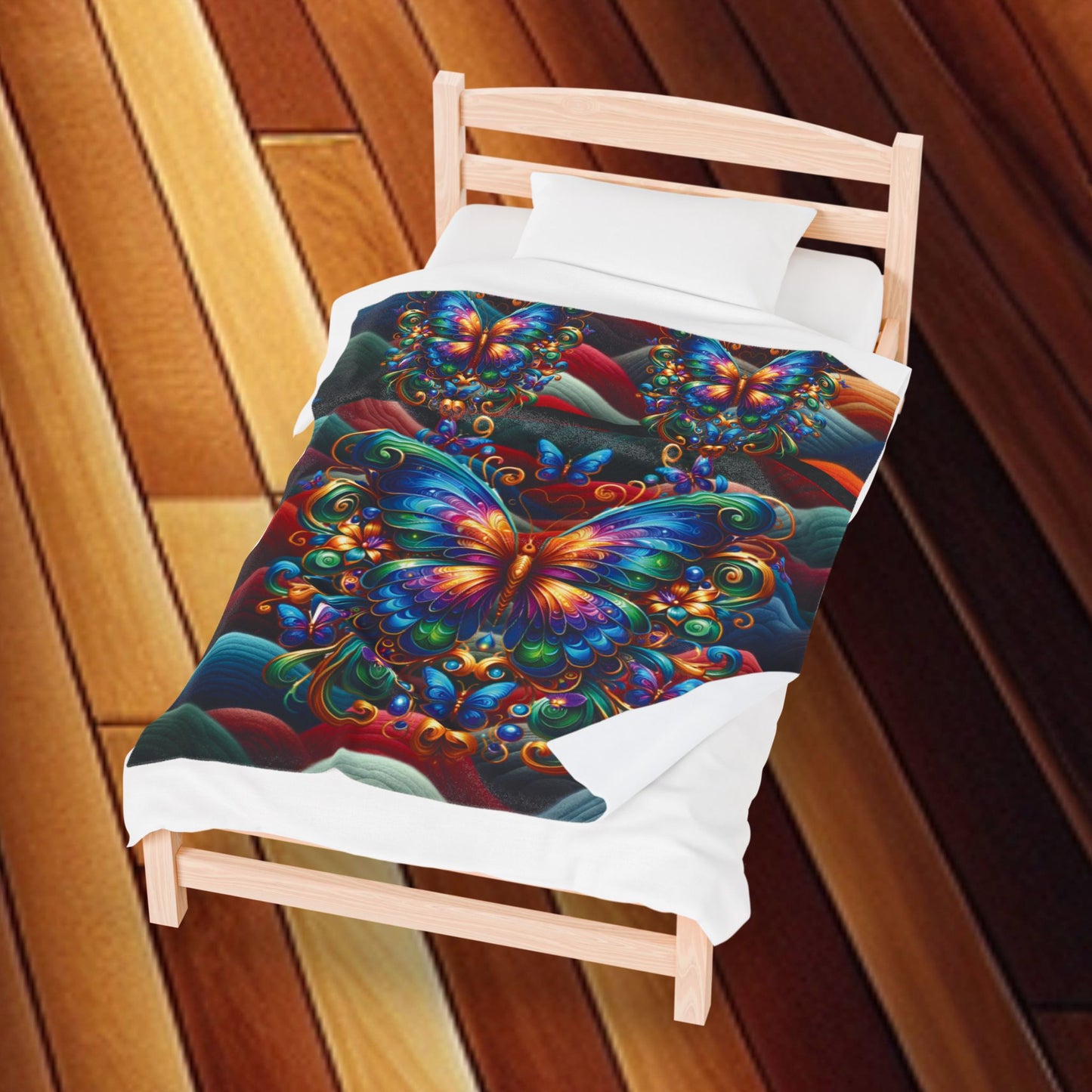 Beautiful multi–Colored Butterfly Velveteen Plush Blanket — Cozy multi–Colored Butterfly Throw