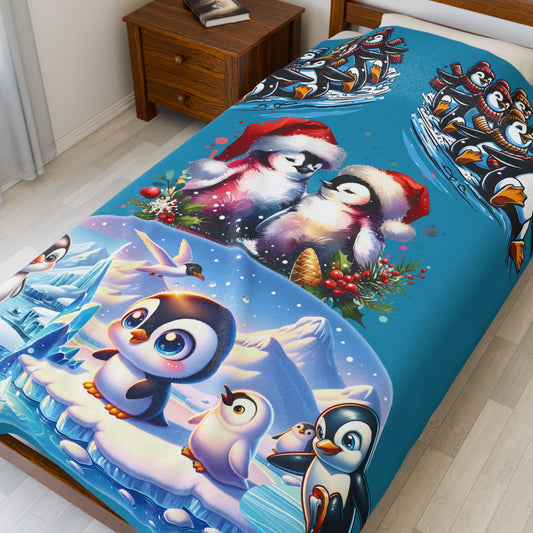 Penguins at Play - Velveteen Plush Blanket