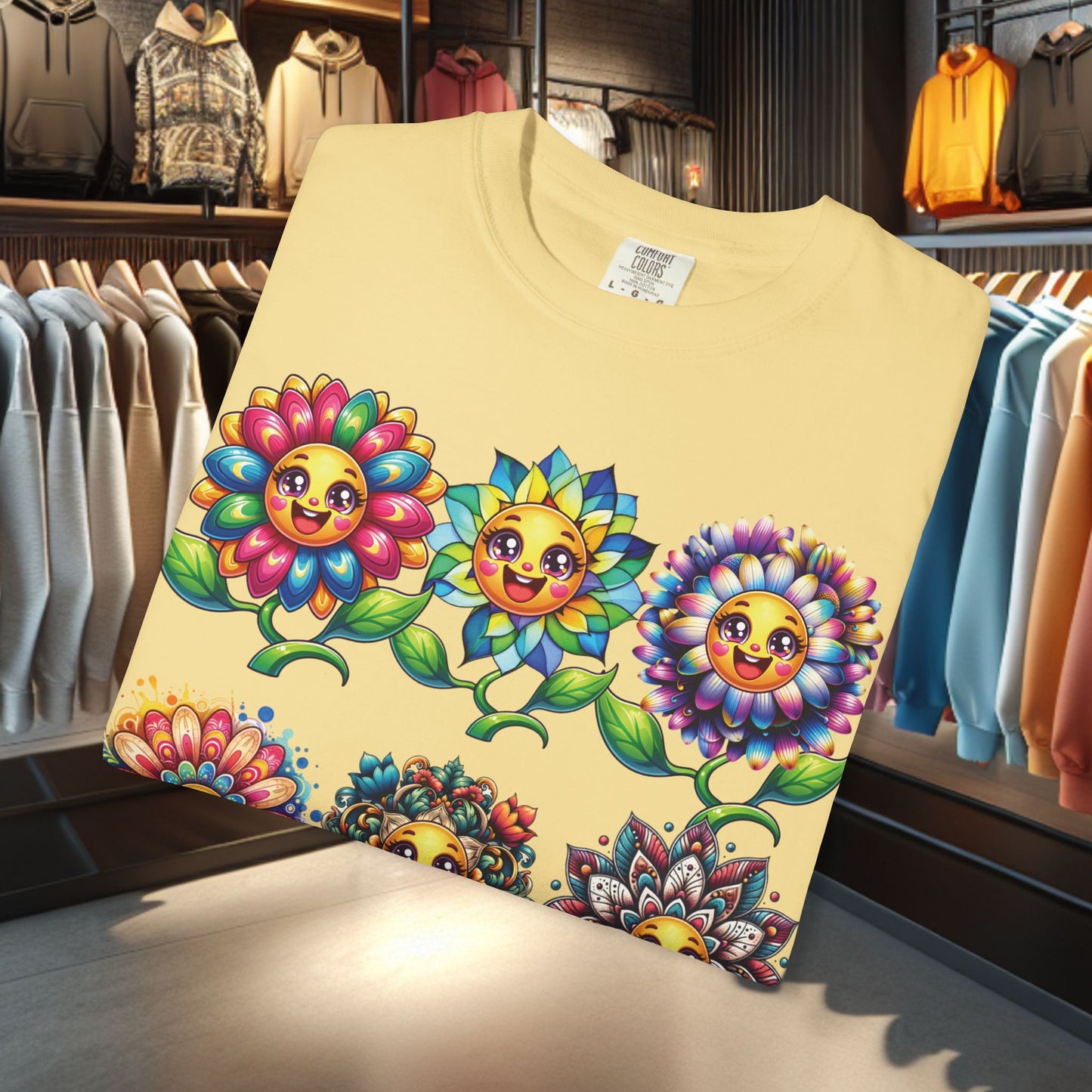 Happy Flowers Garden T-Shirt — Floral Garden Tee for Spring & Everyday