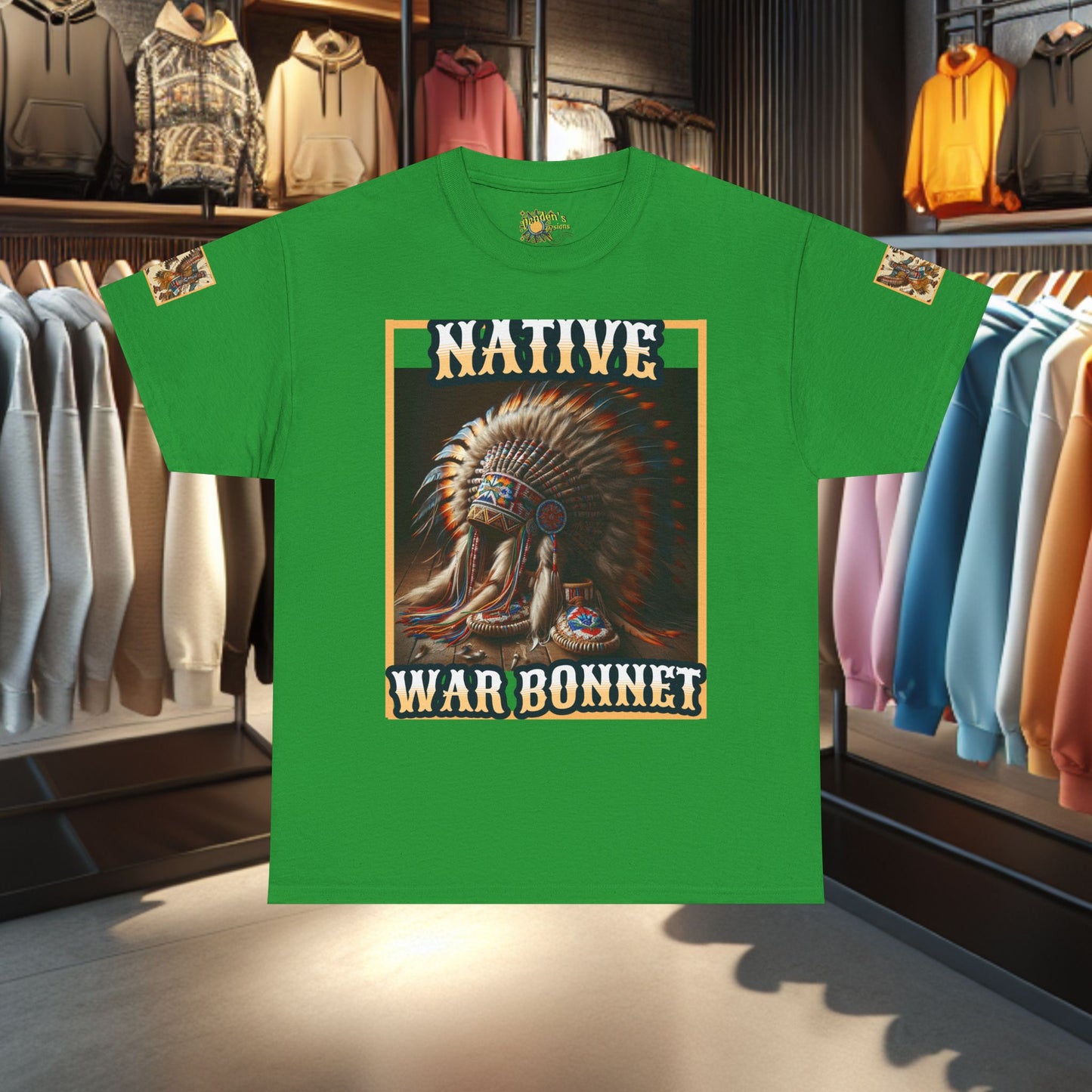 Unisex Cotton Tee - Native War Bonnet -Heavy Cotton Tee-