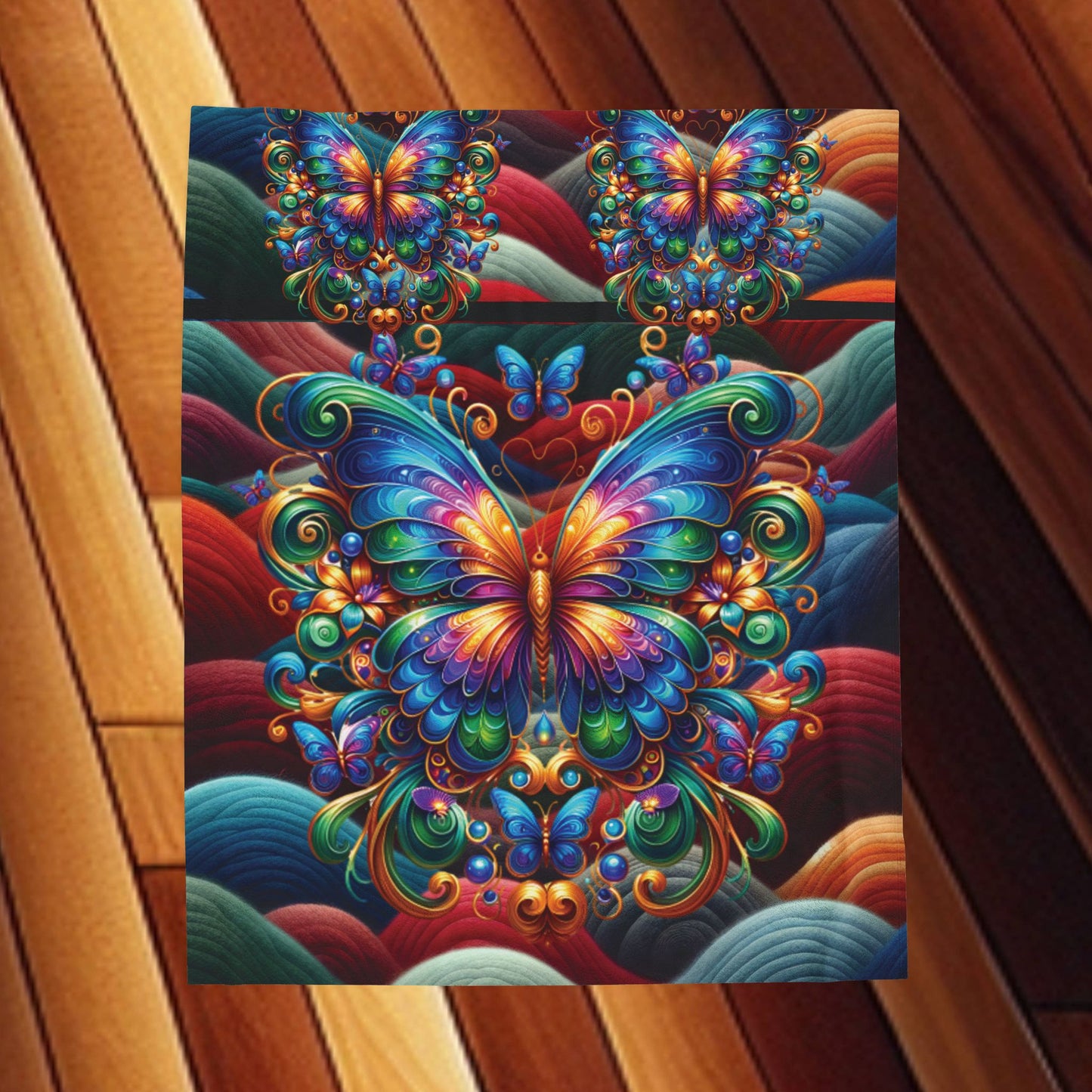 Beautiful multi–Colored Butterfly Velveteen Plush Blanket — Cozy multi–Colored Butterfly Throw