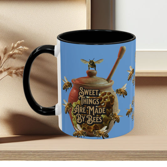Oh Honey Honey Ceramic Coffee Mug — "Sweet Things Are Made By Bees" Honey Bee Accent Mug