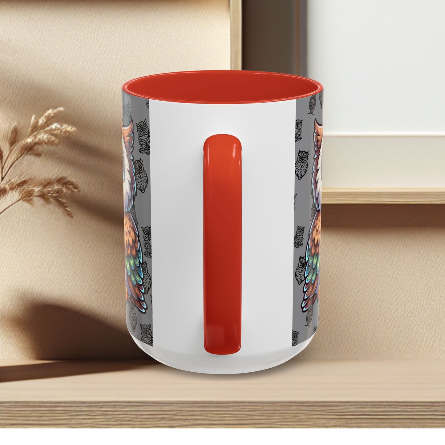 Gray Coffee Mug - Owl Family - Colorful Inspirational Owl Design