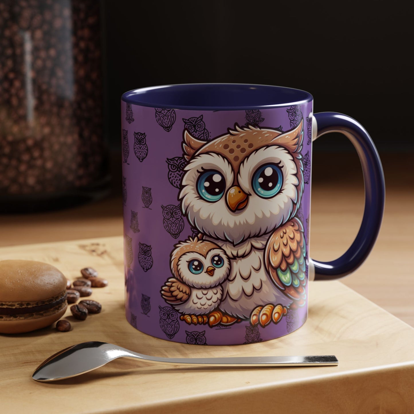 Purple Coffee Mug - Owl Family - Colorful Inspirational Owl Design