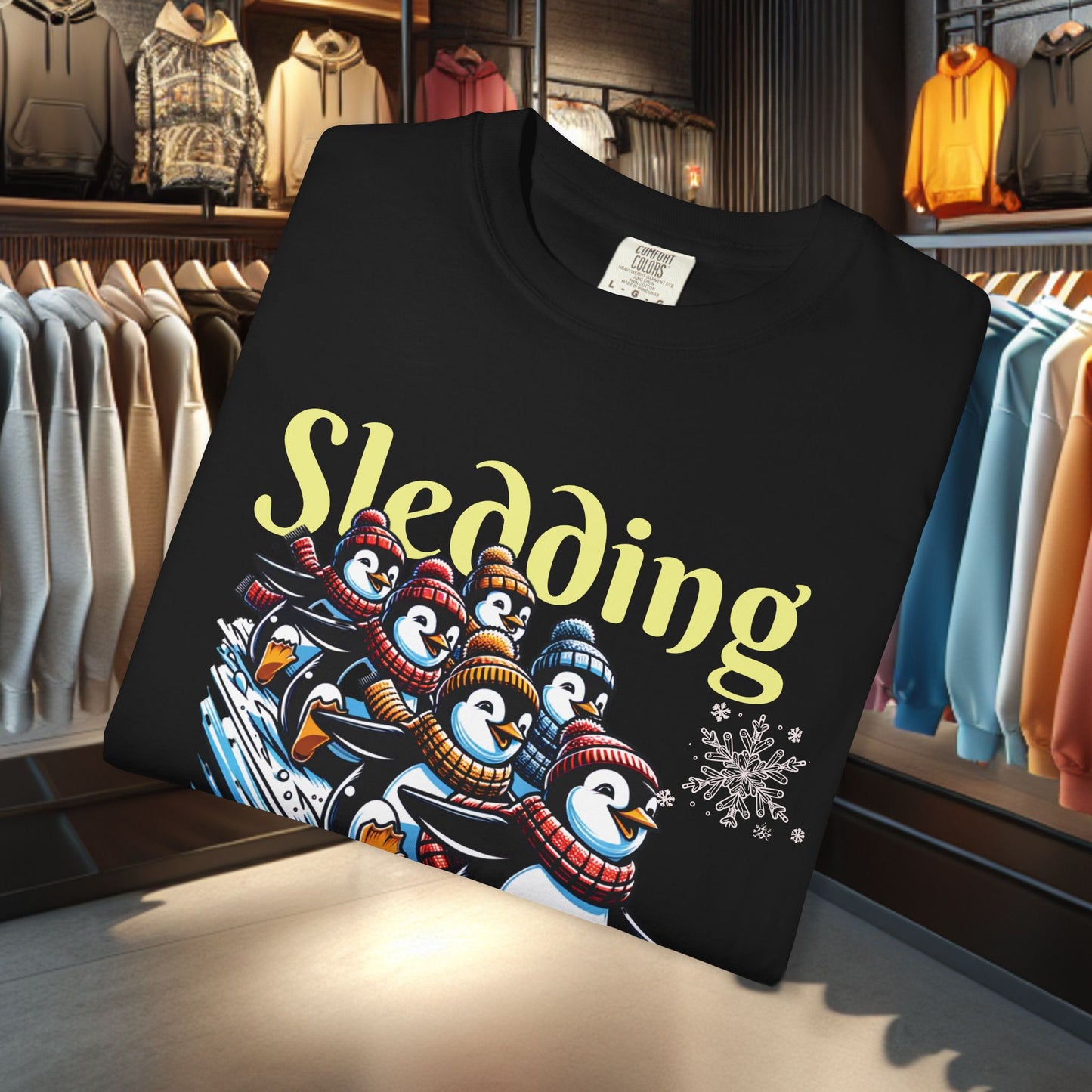 Sledding Penguins T-shirt - Holidays Festive Top