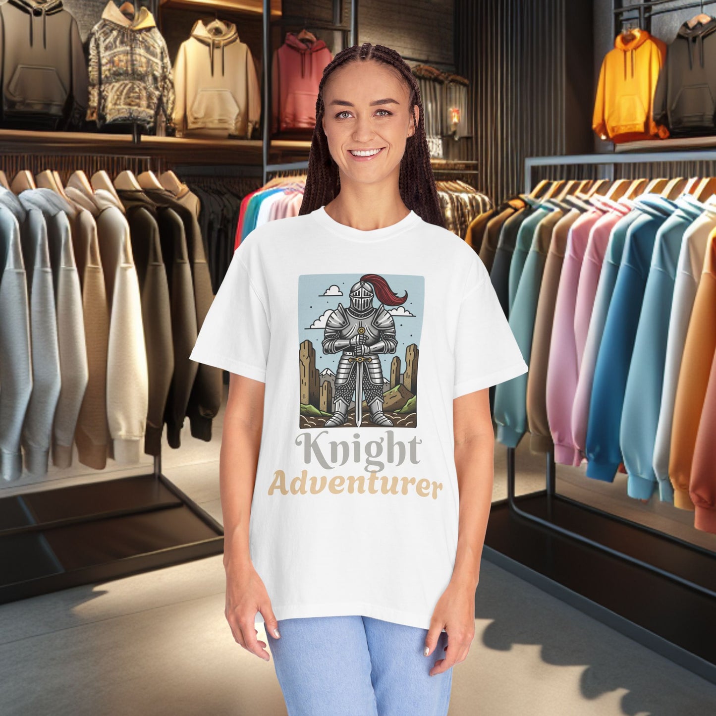 Knight Adventurer Tee — Mideval SR. Knight with Armor and Sward Graphic T-Shirt