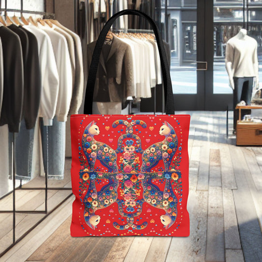Mosaic Loving Cat Dark Red Tote Bag