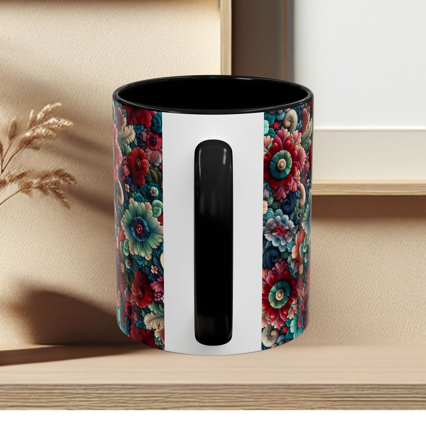 Beautiful Floral Pattern Accent Coffee Mug — Vibrant Vintage Bloom Design (11/15oz)